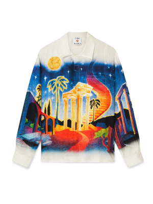 Midnight Acropolis Long Sleeve Silk Shirt