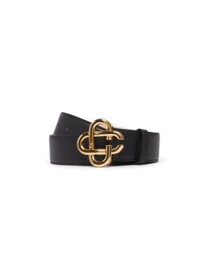 Mens Black Gold CC Logo Buckle Belt