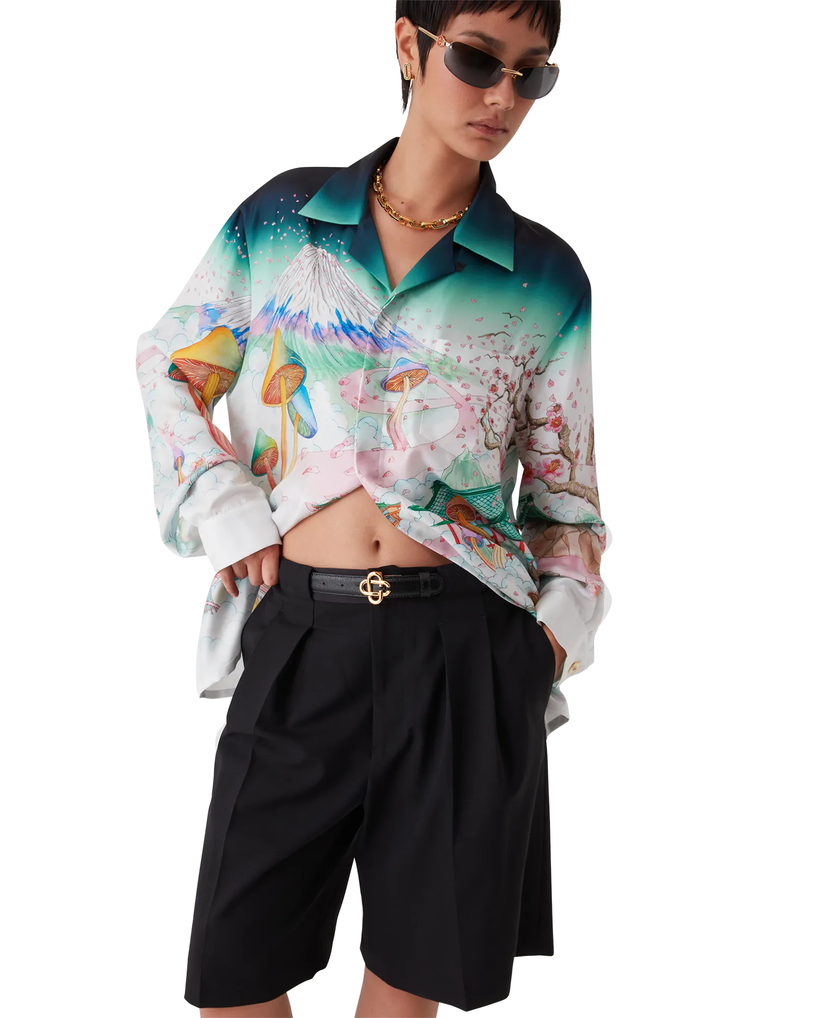 Women's Black Silver CC Logo Buckle Belt - 图片 2