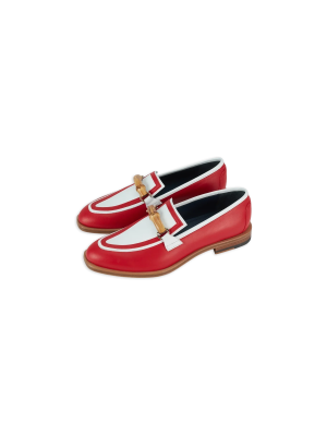 White & Red Leather Loafer