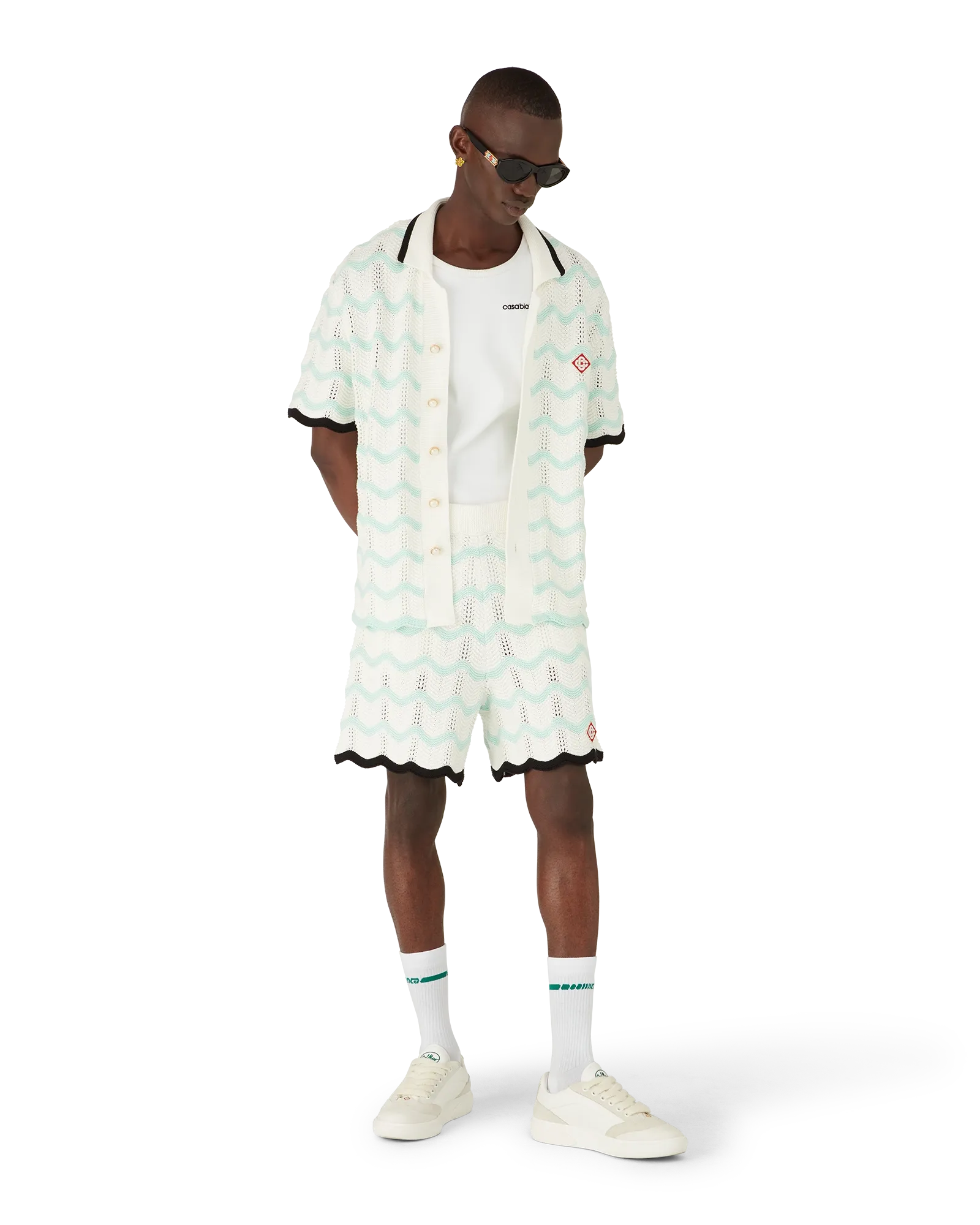 Gradient Wave Cotton Crochet Short Sleeve Shirt - 图片 4