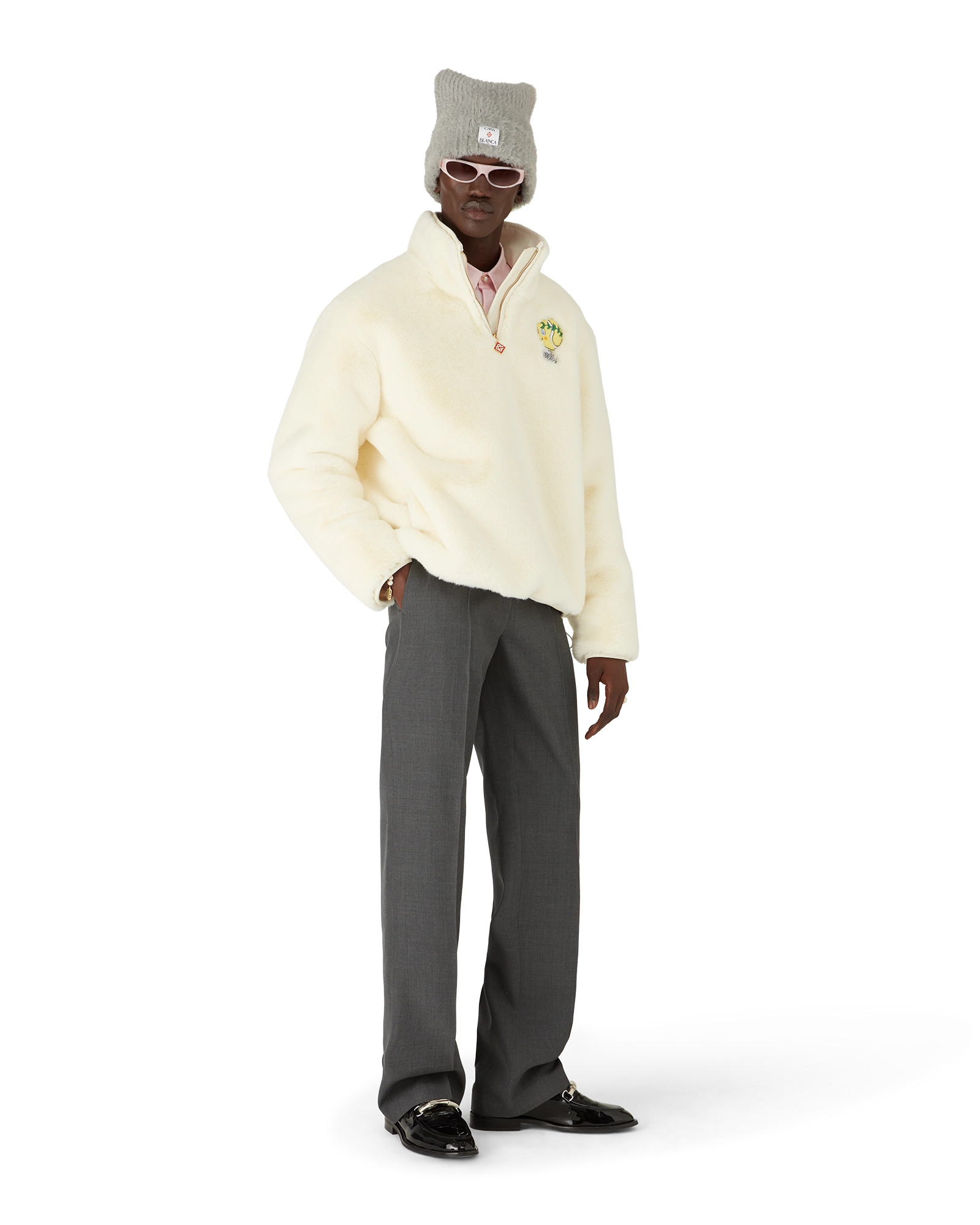 Tennis Mascot Quarter Zip Faux Fur Jacket - 图片 2