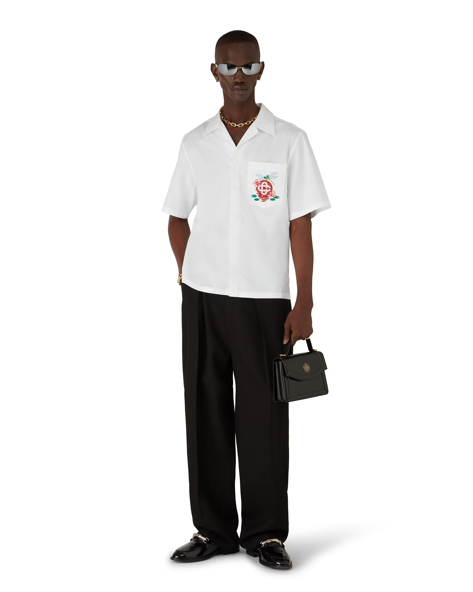 Cotton Poplin Embroidered Short Sleeve Shirt - 图片 2