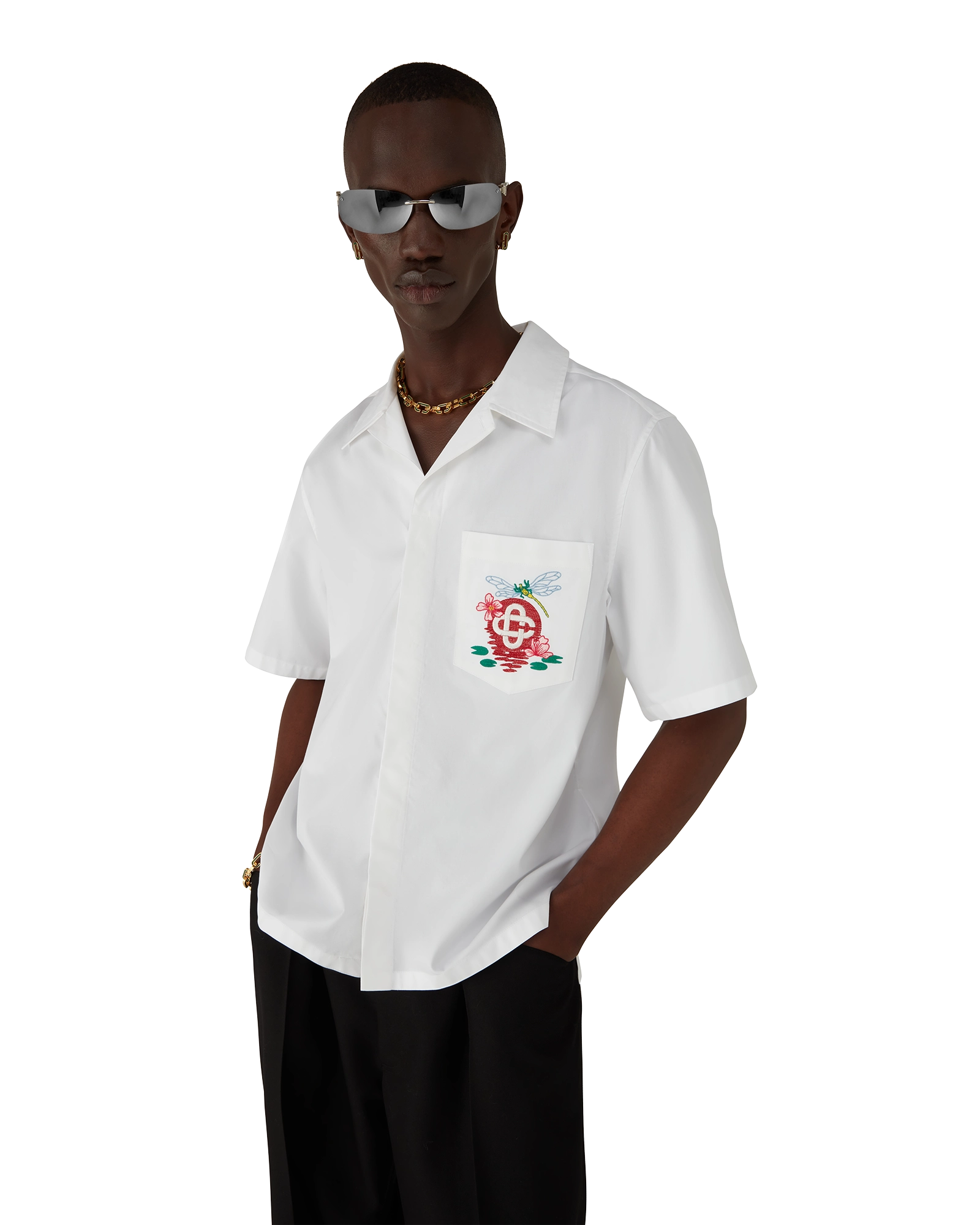 Cotton Poplin Embroidered Short Sleeve Shirt - 图片 4