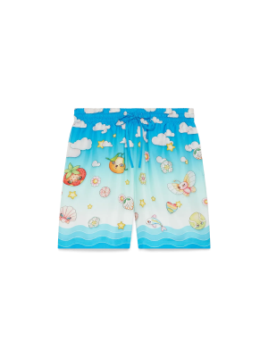Kawaii Motif Silk Twill Shorts