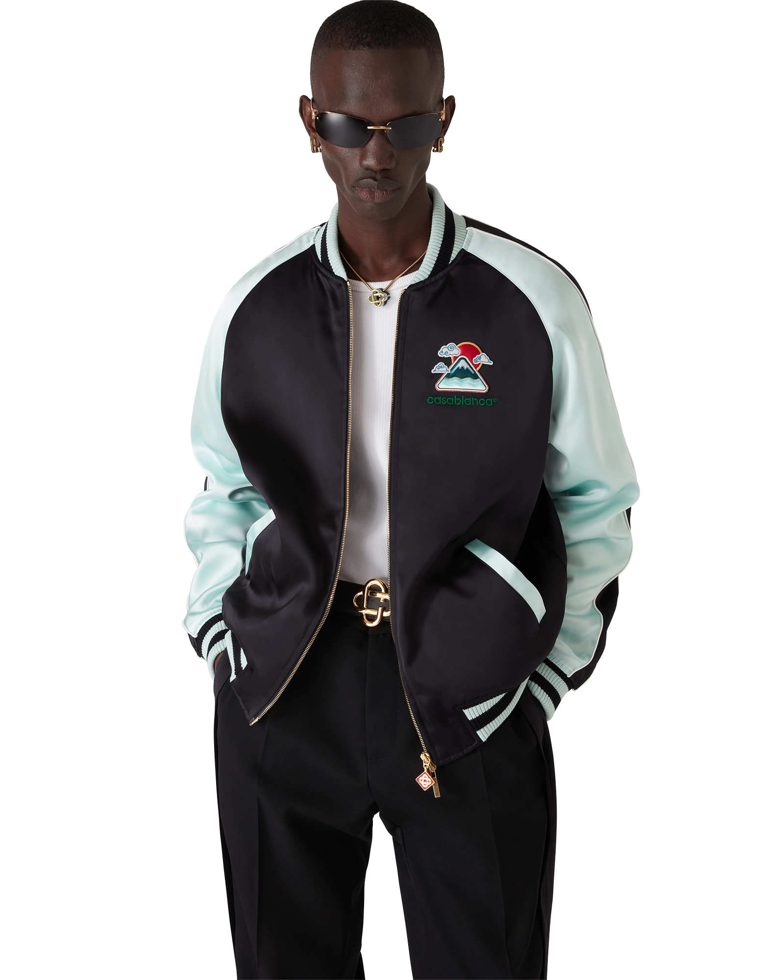 Embroidered Satin Bomber Jacket - 图片 4