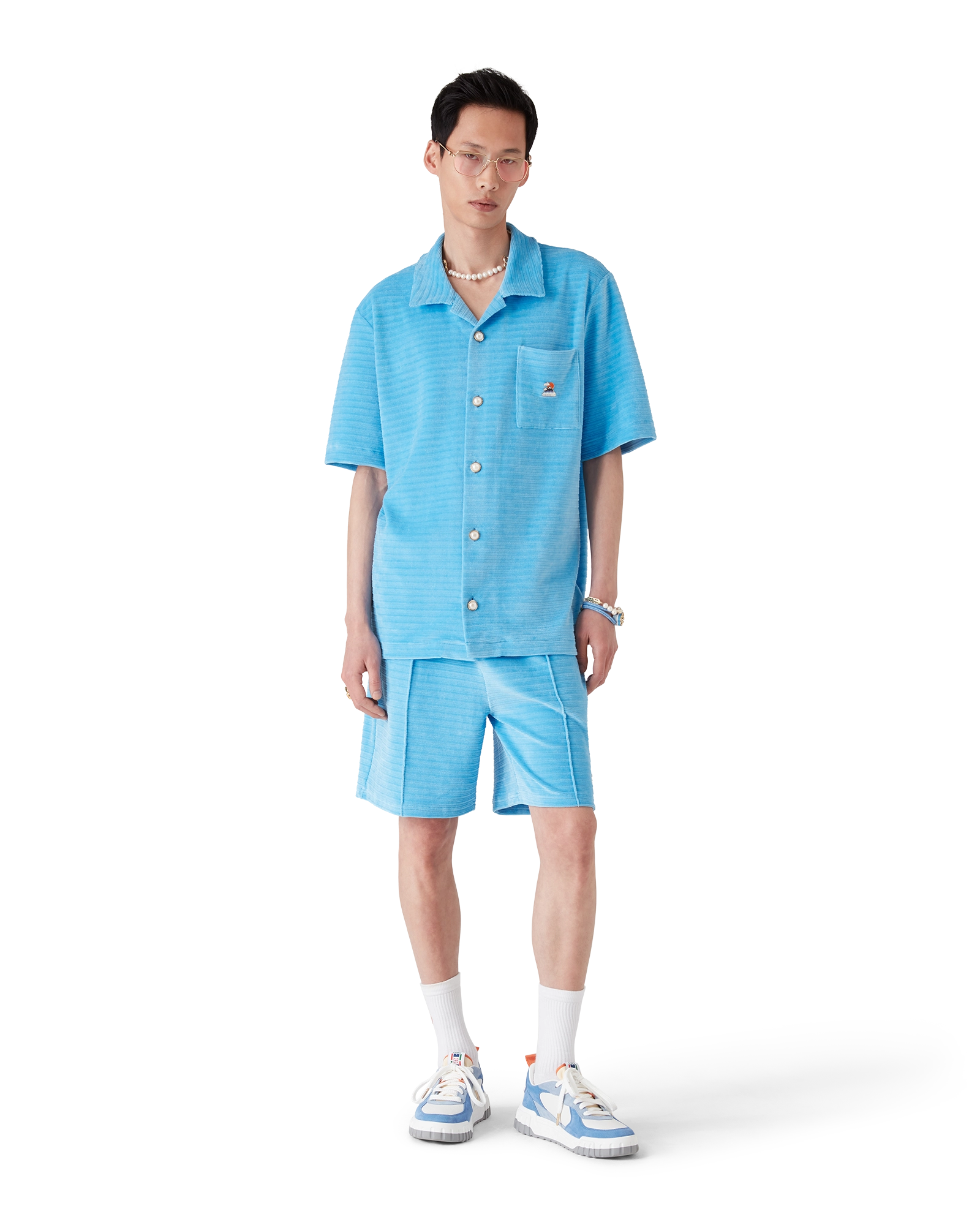 Velour Short Sleeve Stripe Shirt - 图片 2