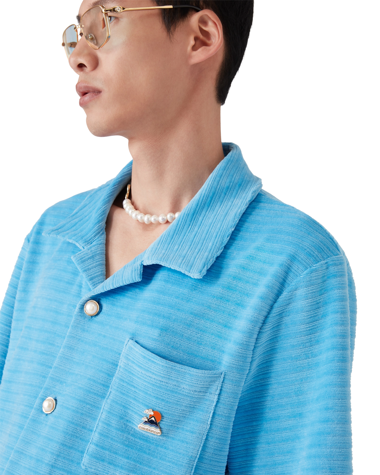 Velour Short Sleeve Stripe Shirt - 图片 5