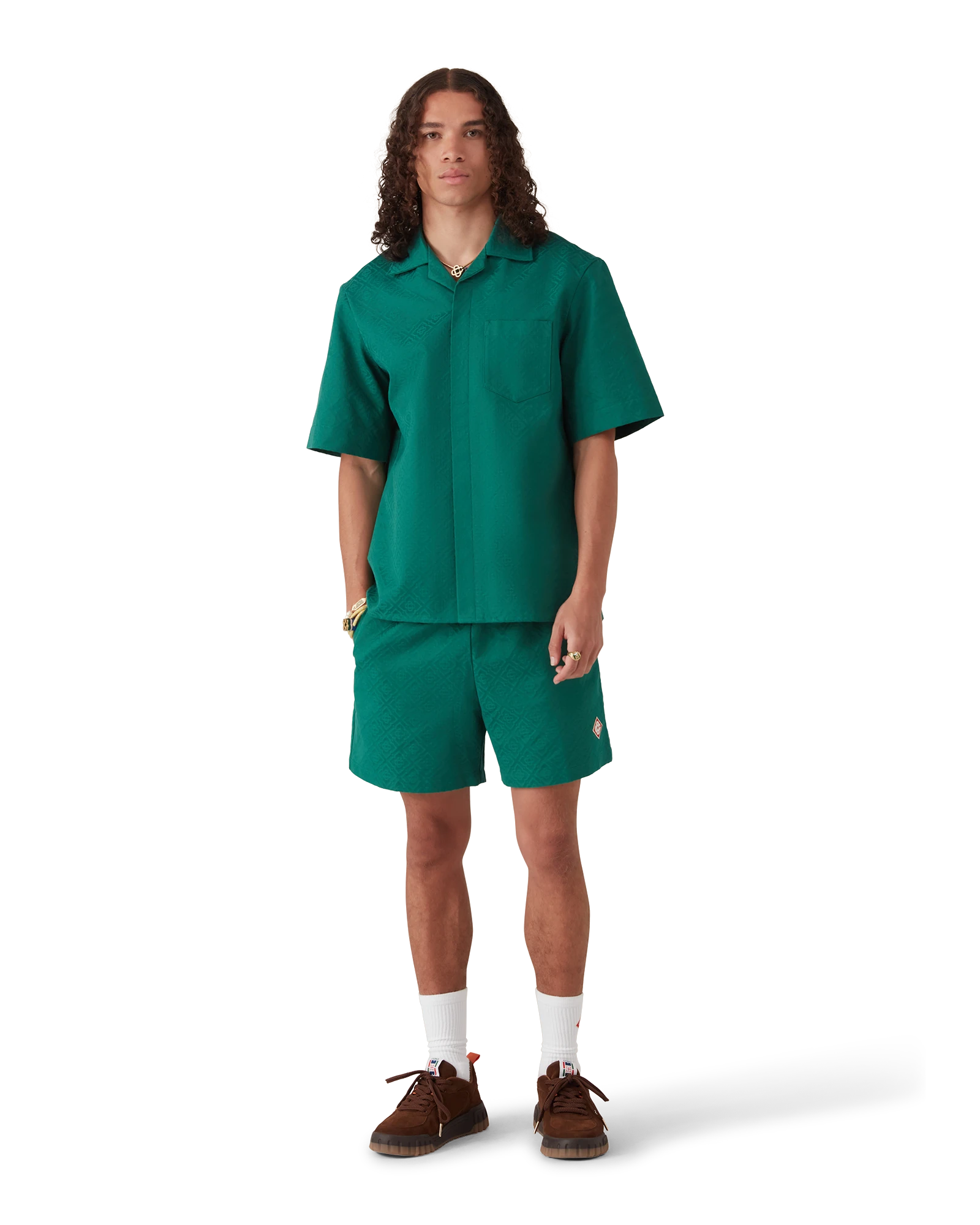 Cotton Monogram Short Sleeve Jacquard Shirt - 图片 2