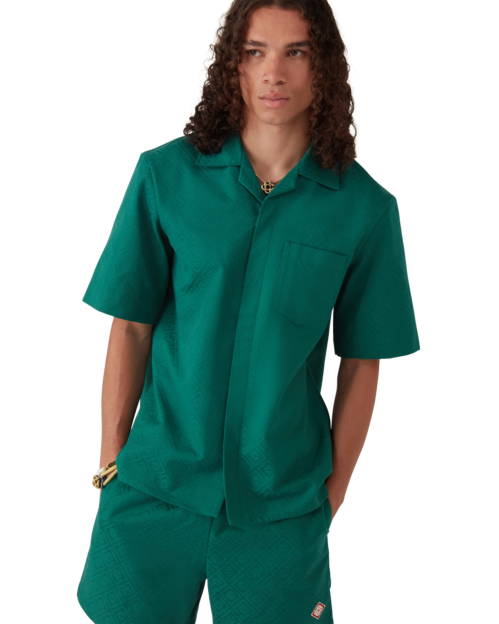 Cotton Monogram Short Sleeve Jacquard Shirt - 图片 4