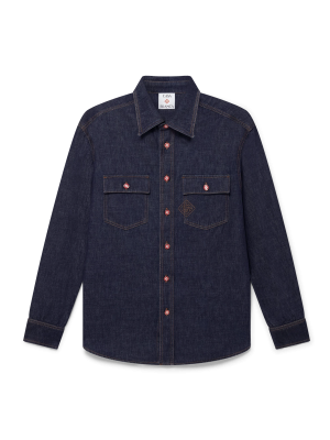 Denim Short Sleeve Shirt with Logo Embroidery