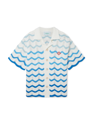 Wavy Gradient Short Sleeve Crochet Shirt