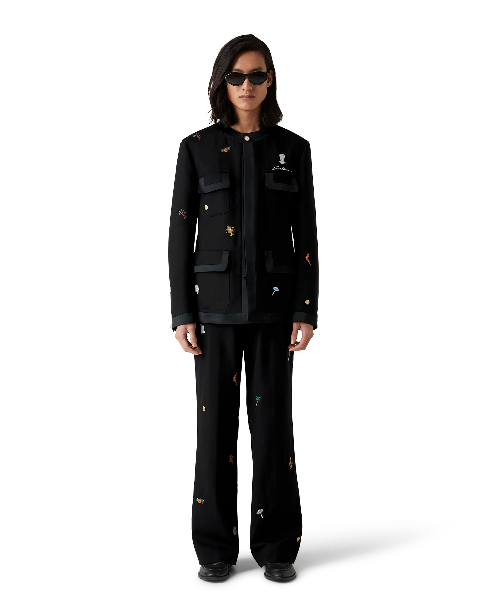 Embroidered Motif Wool Tailored Trousers - 图片 2