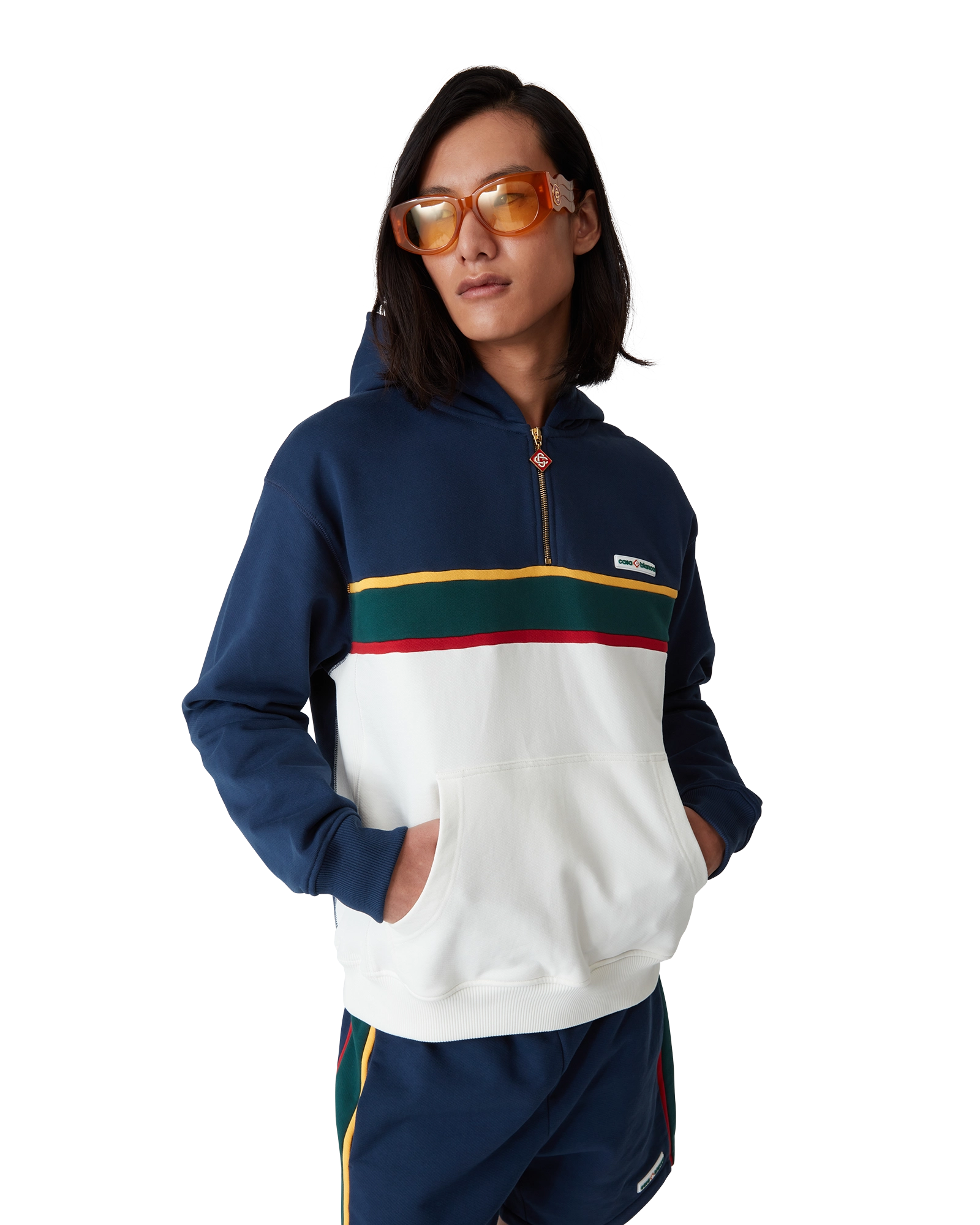 Colourblock Quarter Zip Hooded Sweatshirt - 图片 5