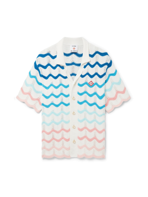 Gradient Wave Short Sleeve Crochet Shirt