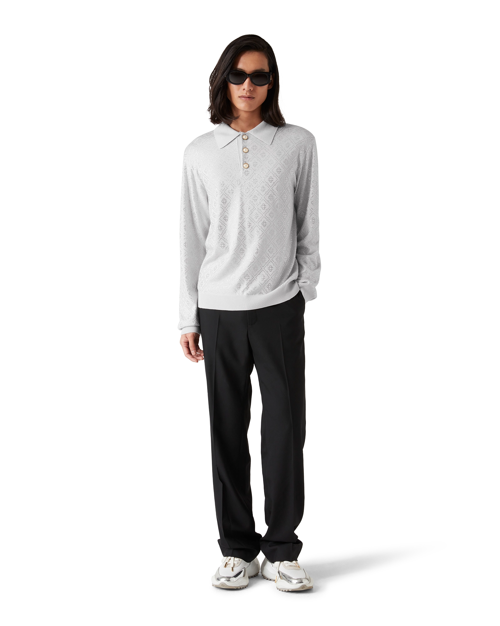 Crystal Monogram Knit Polo Shirt - 图片 2