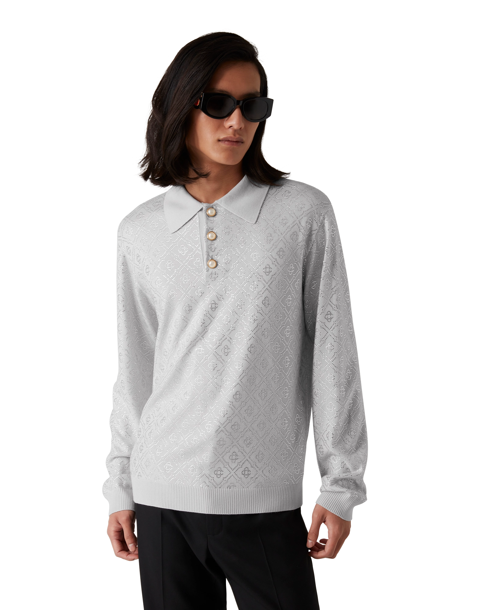 Crystal Monogram Knit Polo Shirt - 图片 4