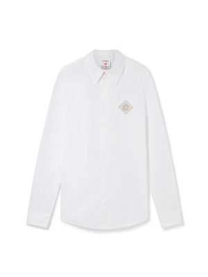 Pearl Diamond Long Sleeve Patch Cotton Shirt
