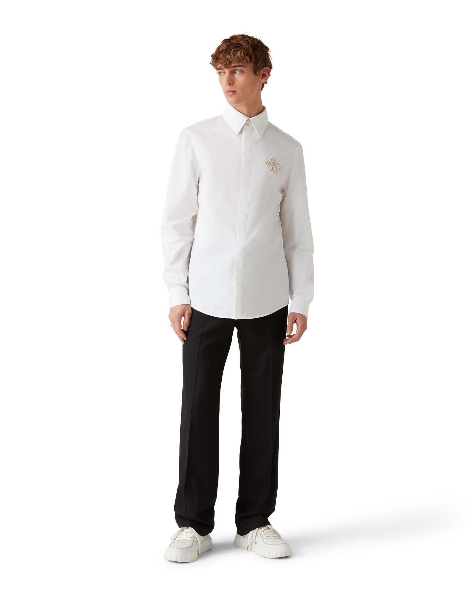 Pearl Diamond Long Sleeve Patch Cotton Shirt - 图片 2