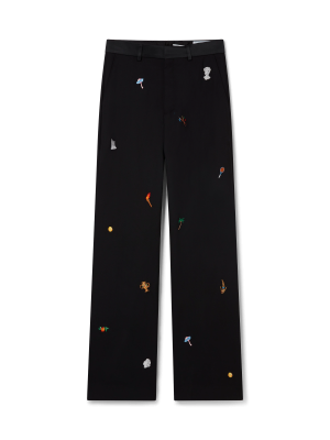 Embroidered Motif Wool Tailored Trousers