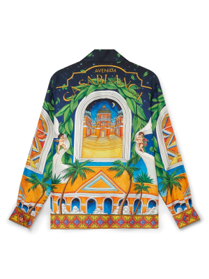 Maison D'Ete Cuban Collar Long Sleeve Silk Shirt