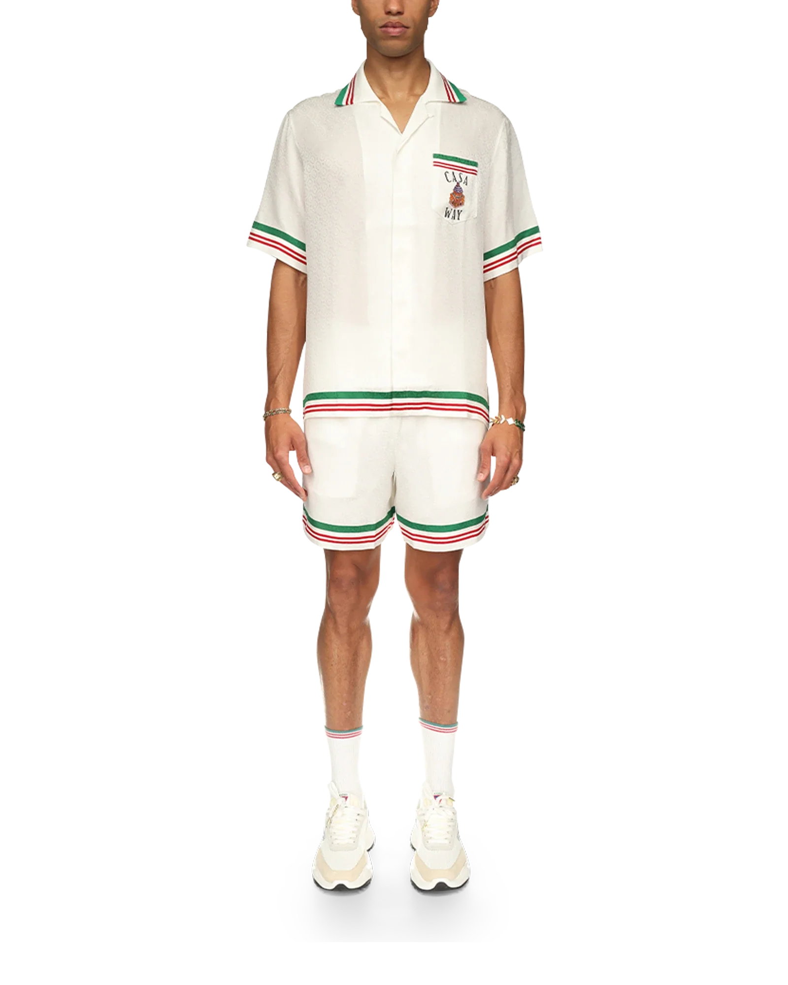 Casa Way Knitted Collar Short Sleeve Silk Shirt - 图片 3