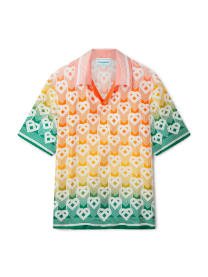 Gradient Heart Monogram Short Sleeve Silk Shirt