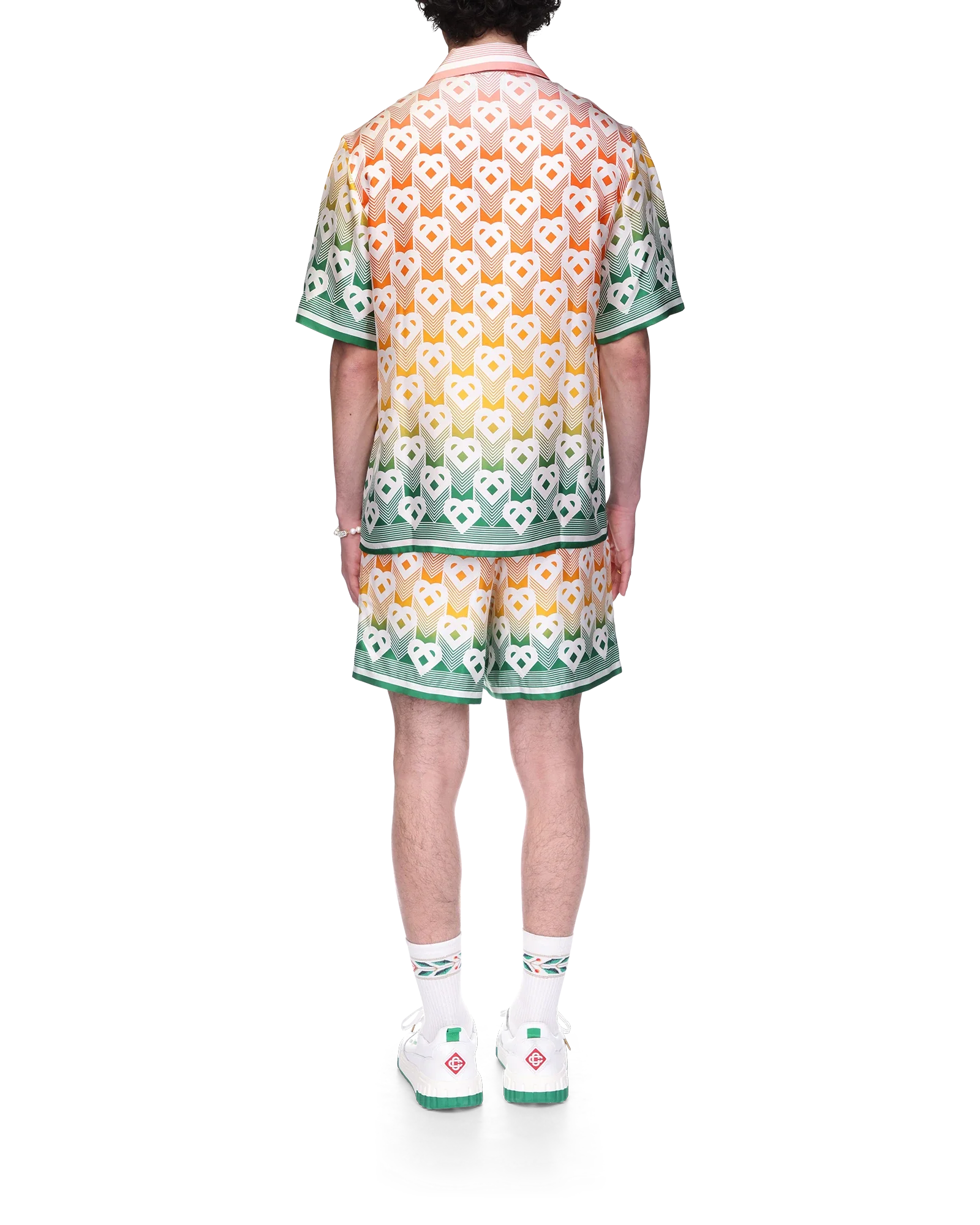 Gradient Heart Monogram Short Sleeve Silk Shirt - 图片 4