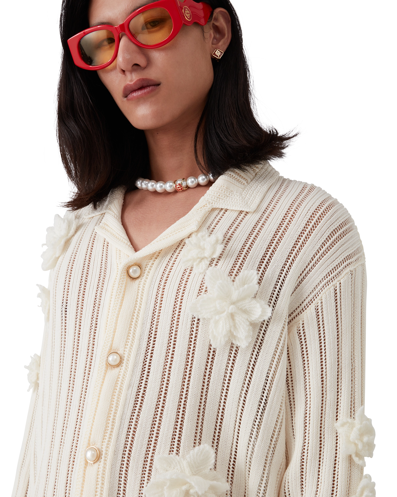 Flower Lace Knit Shirt - 图片 5