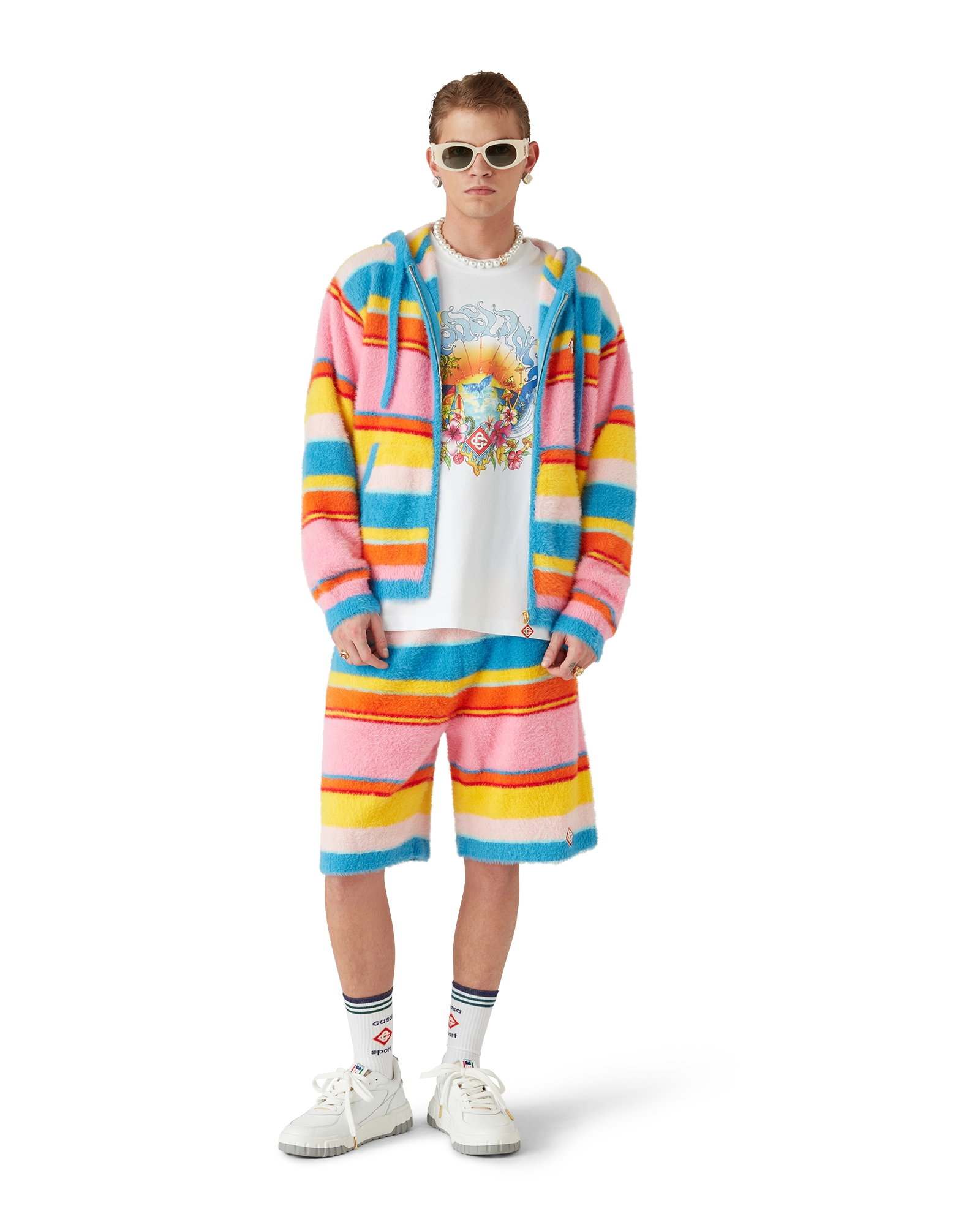 Fluffy Stripe Oversized Hooded Sweatshirt - 图片 2