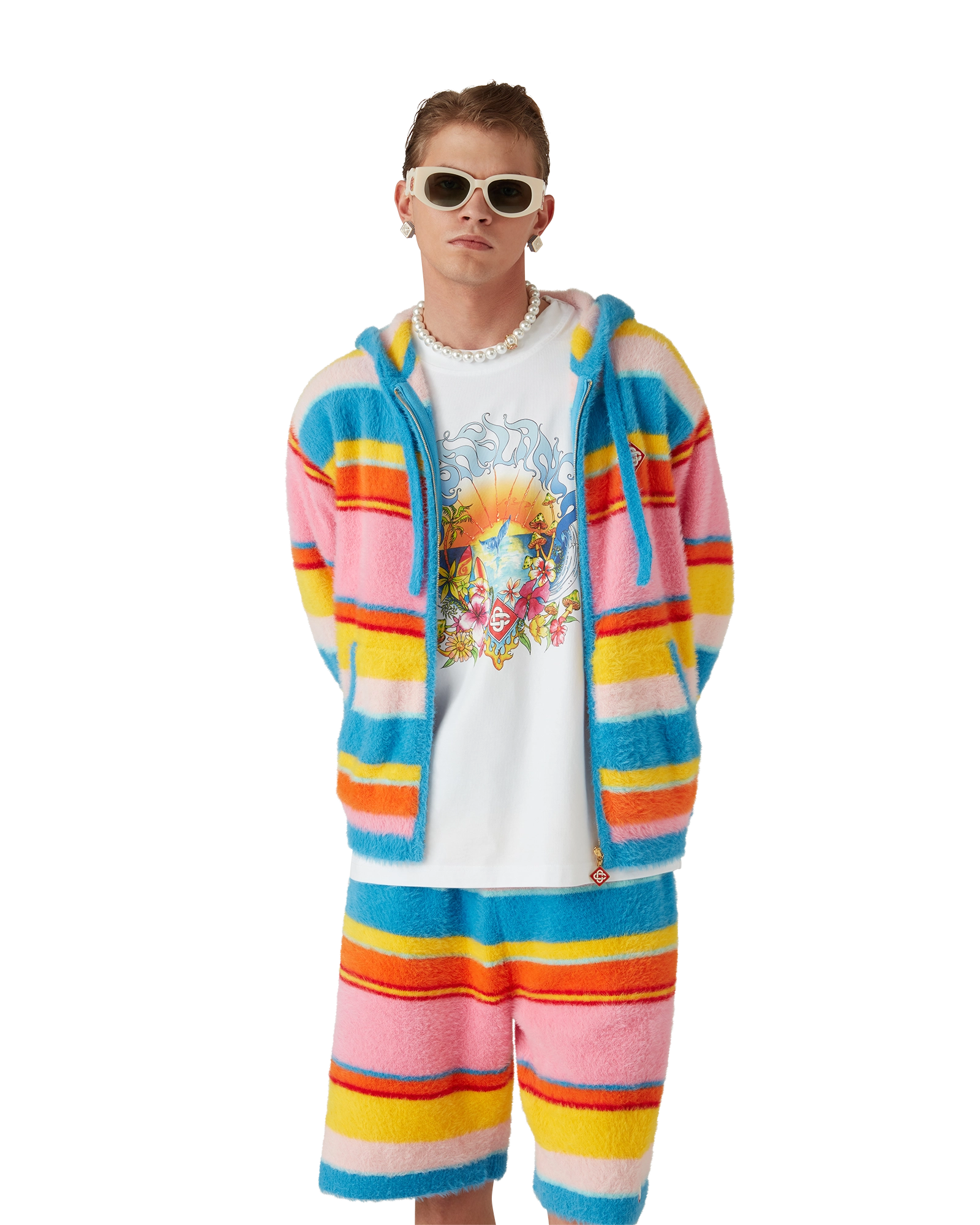 Fluffy Stripe Oversized Hooded Sweatshirt - 图片 4