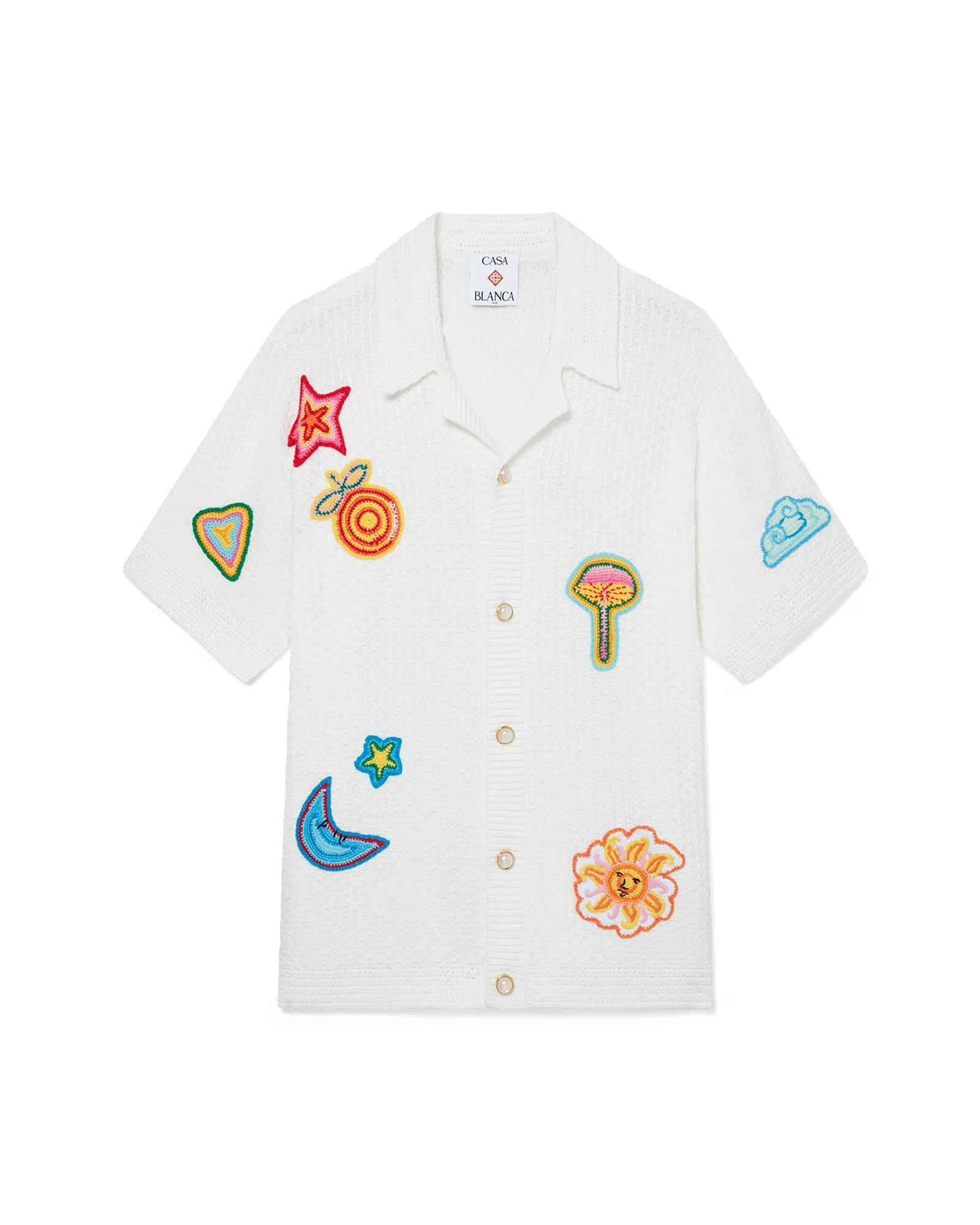 Motif Short Sleeve Crochet Shirt