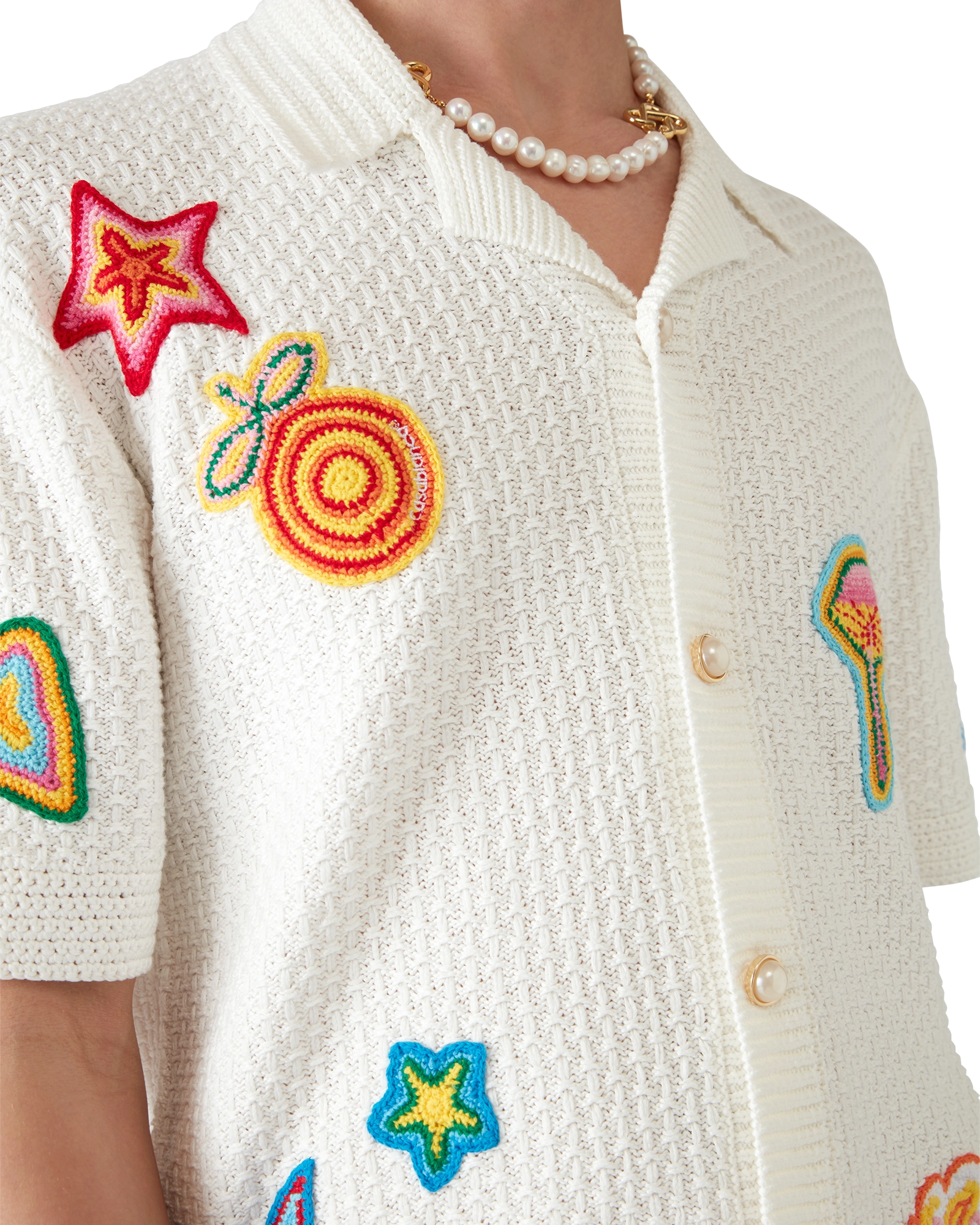 Motif Short Sleeve Crochet Shirt - 图片 4