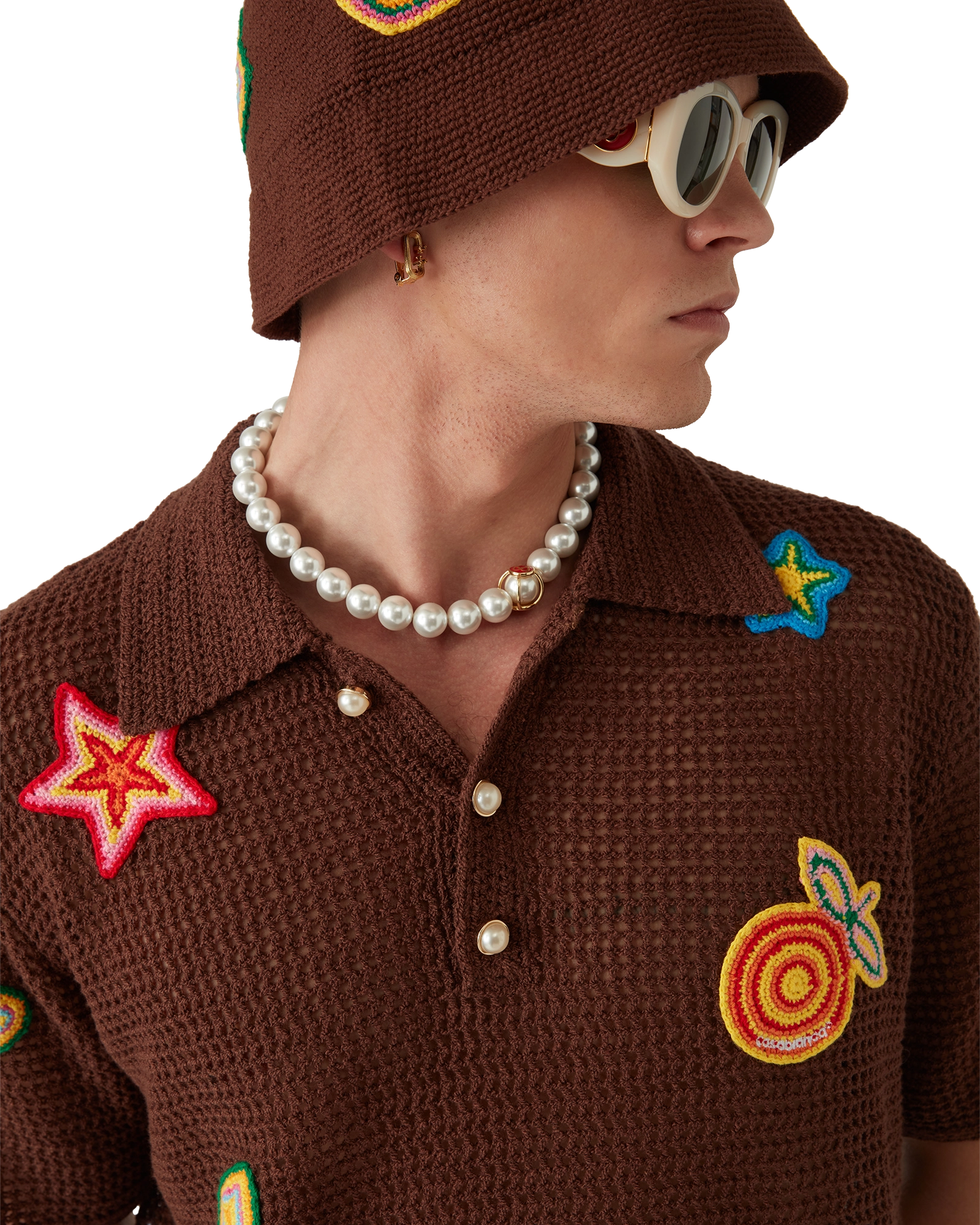 Motif Crochet Polo Shirt - 图片 5