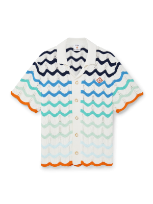 Gradient Wave Short Sleeve Crochet Shirt