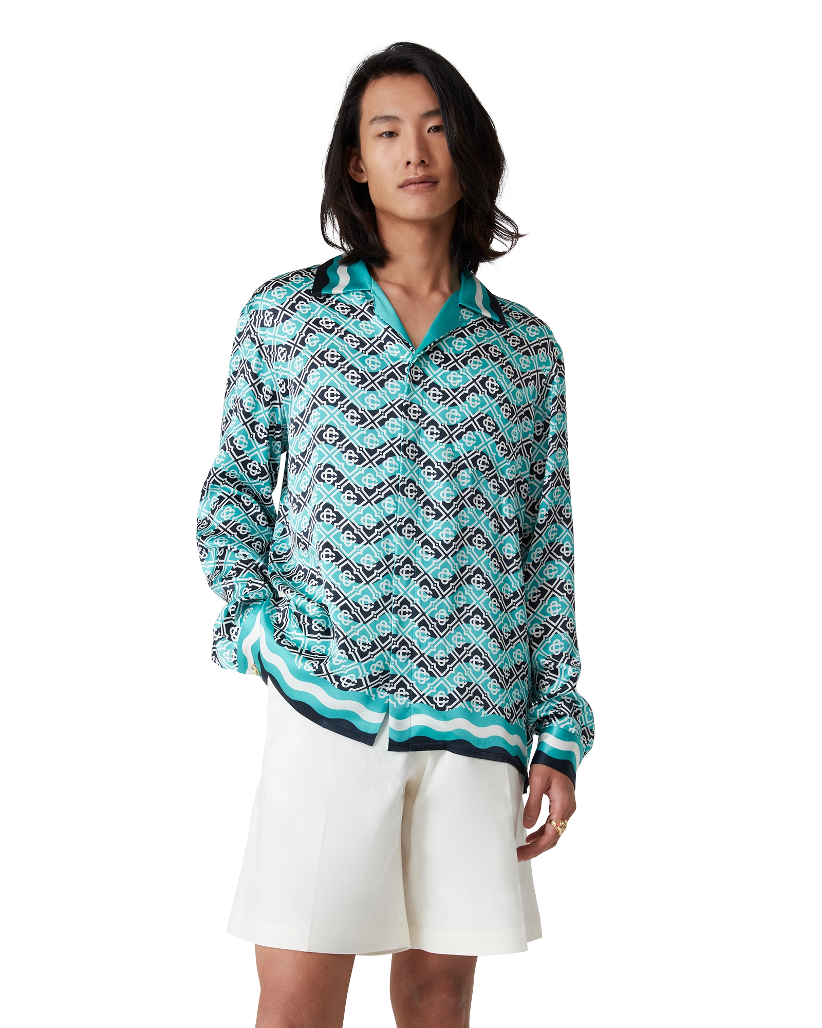 Monogram Wave Long Sleeve Silk Shirt - 图片 4