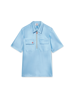 Satin Quarter Short Sleeve Zip Shirt