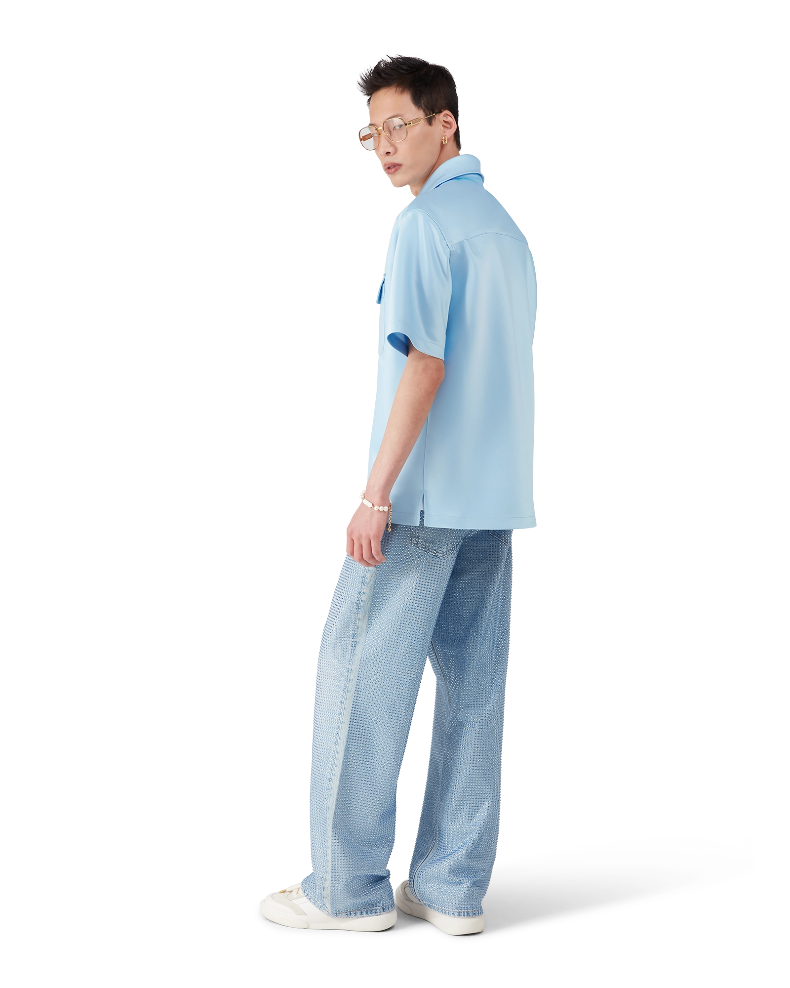 Satin Quarter Short Sleeve Zip Shirt - 图片 3