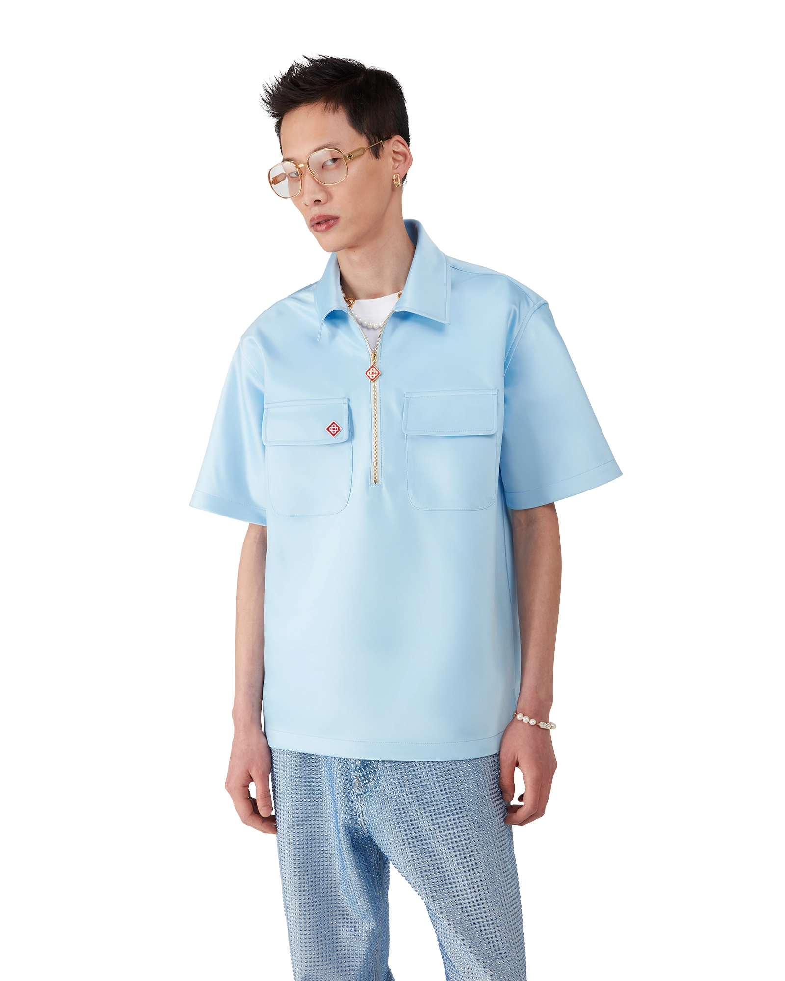 Satin Quarter Short Sleeve Zip Shirt - 图片 4