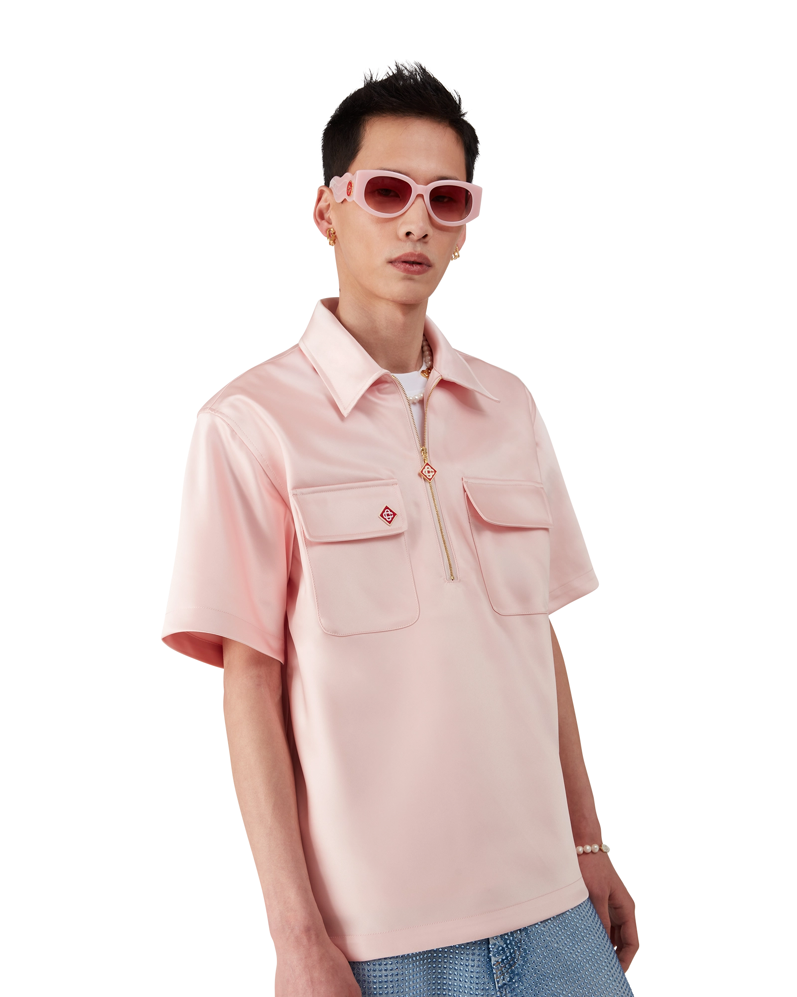 Satin Quarter Short Sleeve Zip Shirt - 图片 3