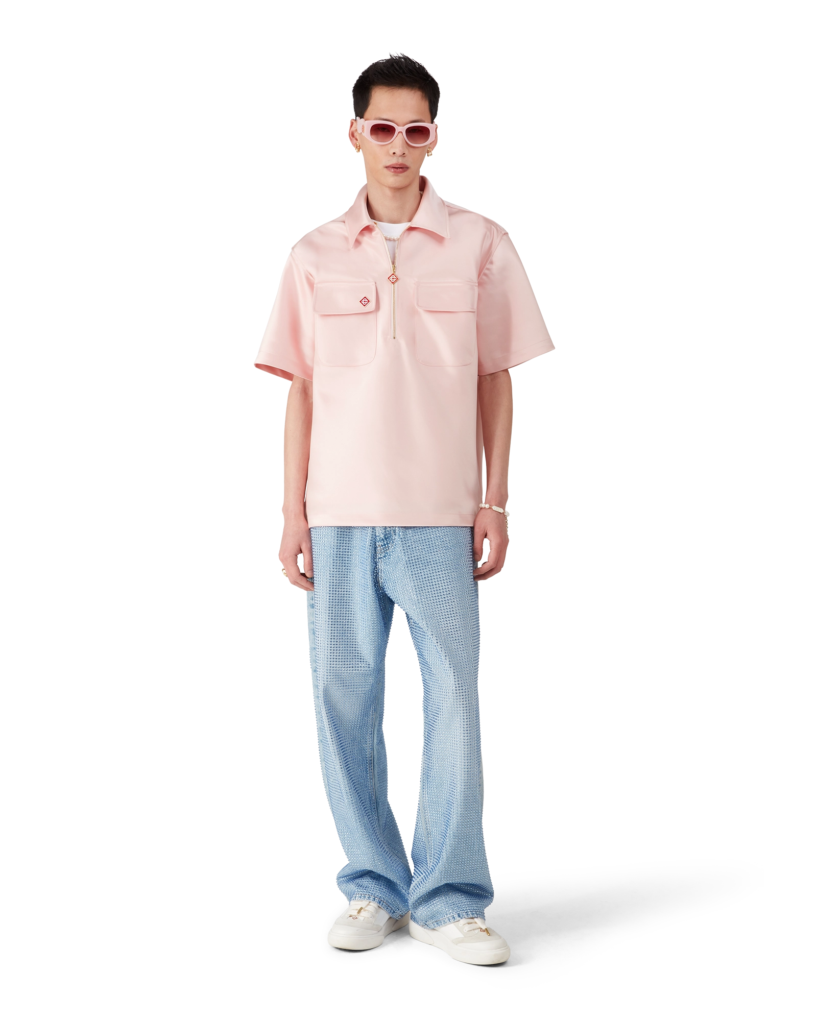 Satin Quarter Short Sleeve Zip Shirt - 图片 2