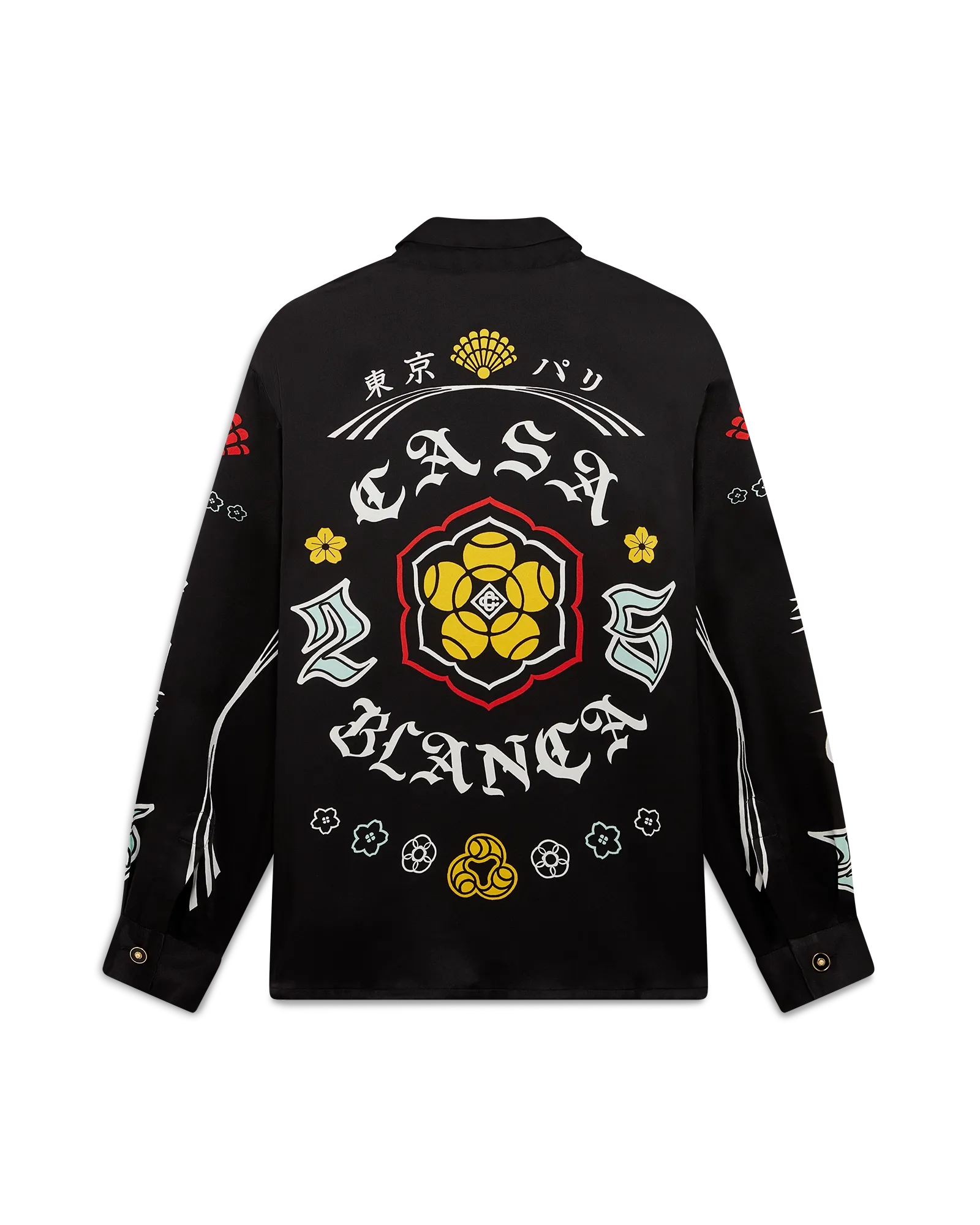 Emblem Long Sleeve Silk Satin Shirt