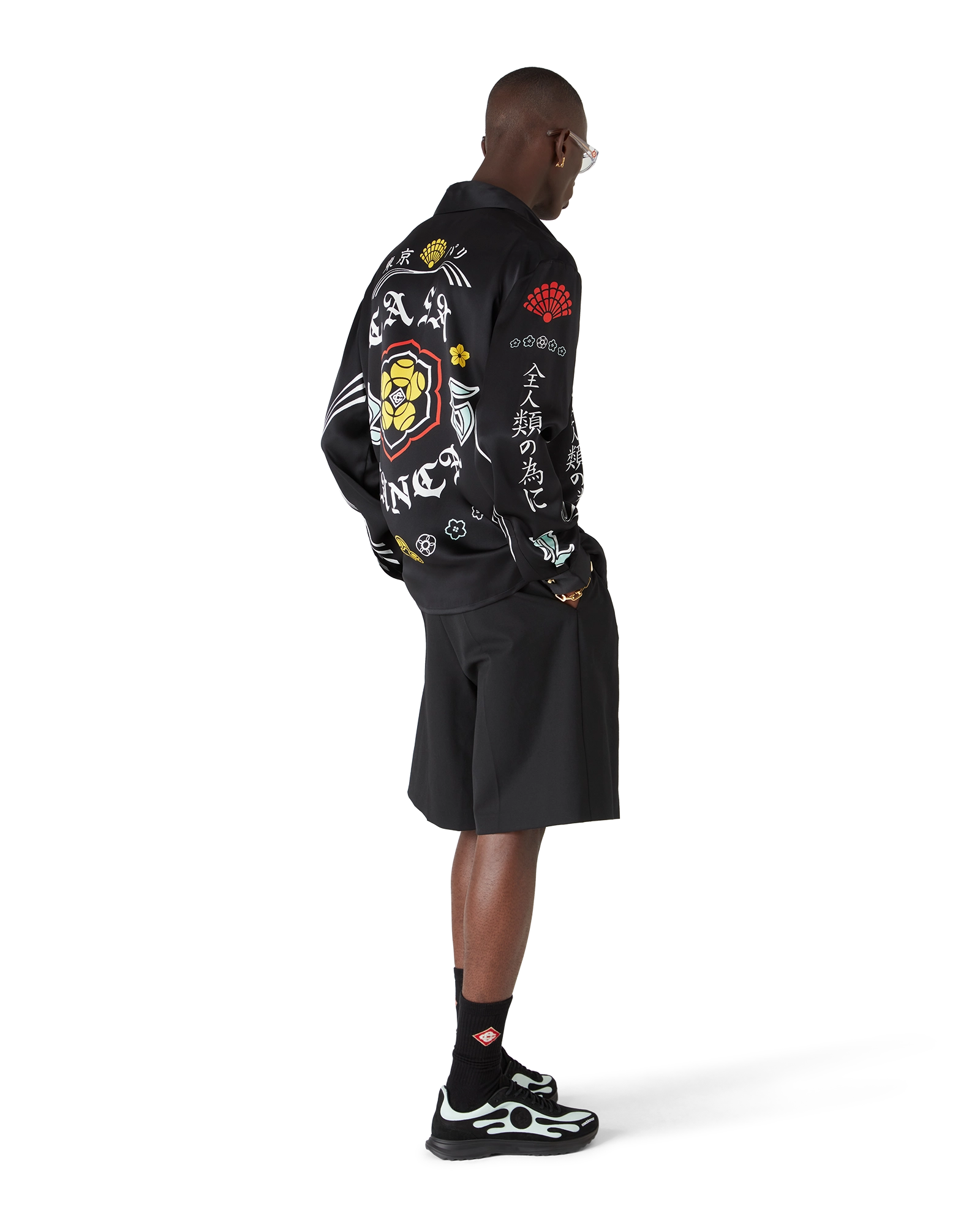 Emblem Long Sleeve Silk Satin Shirt - 图片 2