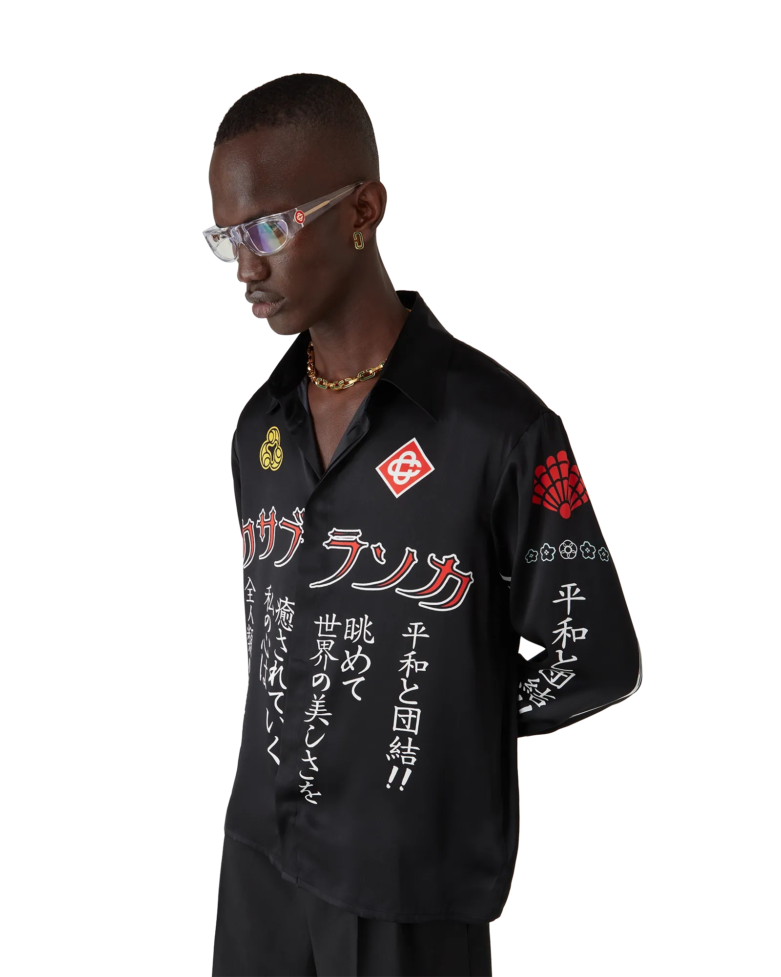 Emblem Long Sleeve Silk Satin Shirt - 图片 3