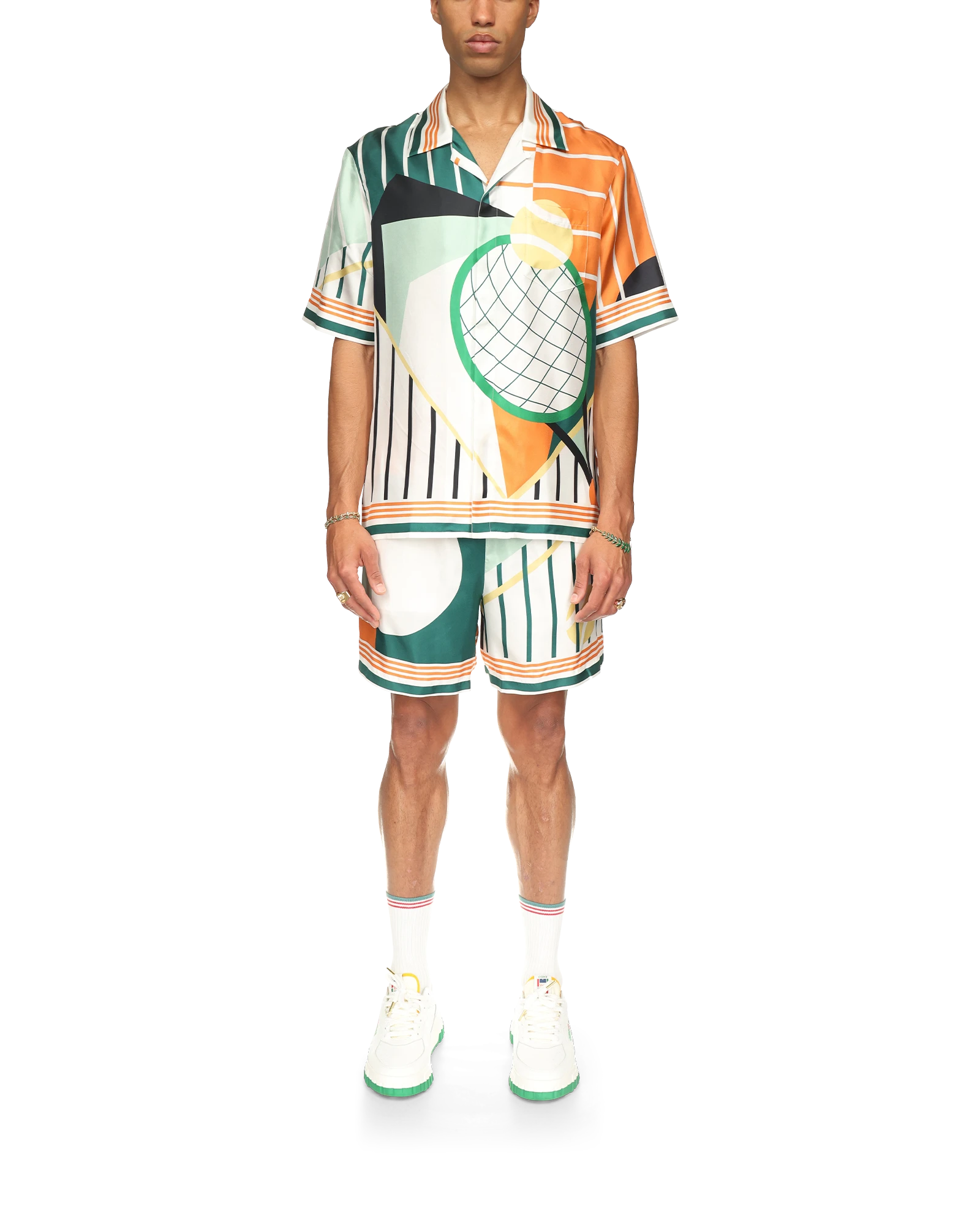 Court Abstrait Short Sleeve Silk Shirt - 图片 2