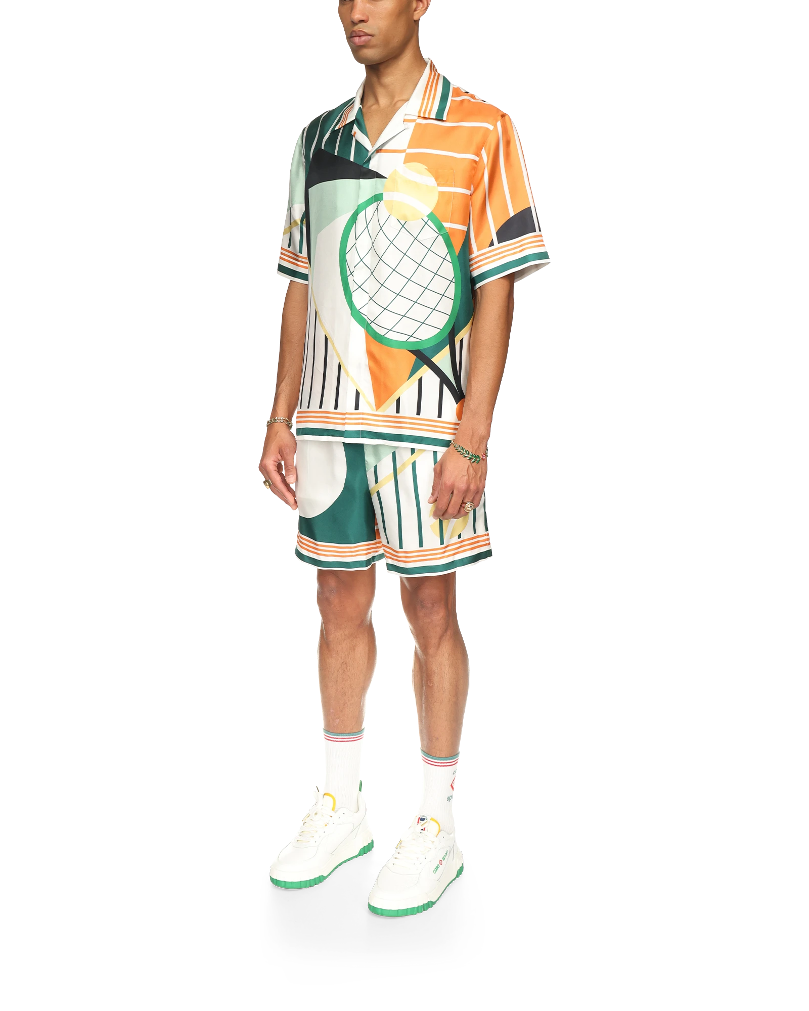 Court Abstrait Short Sleeve Silk Shirt - 图片 3