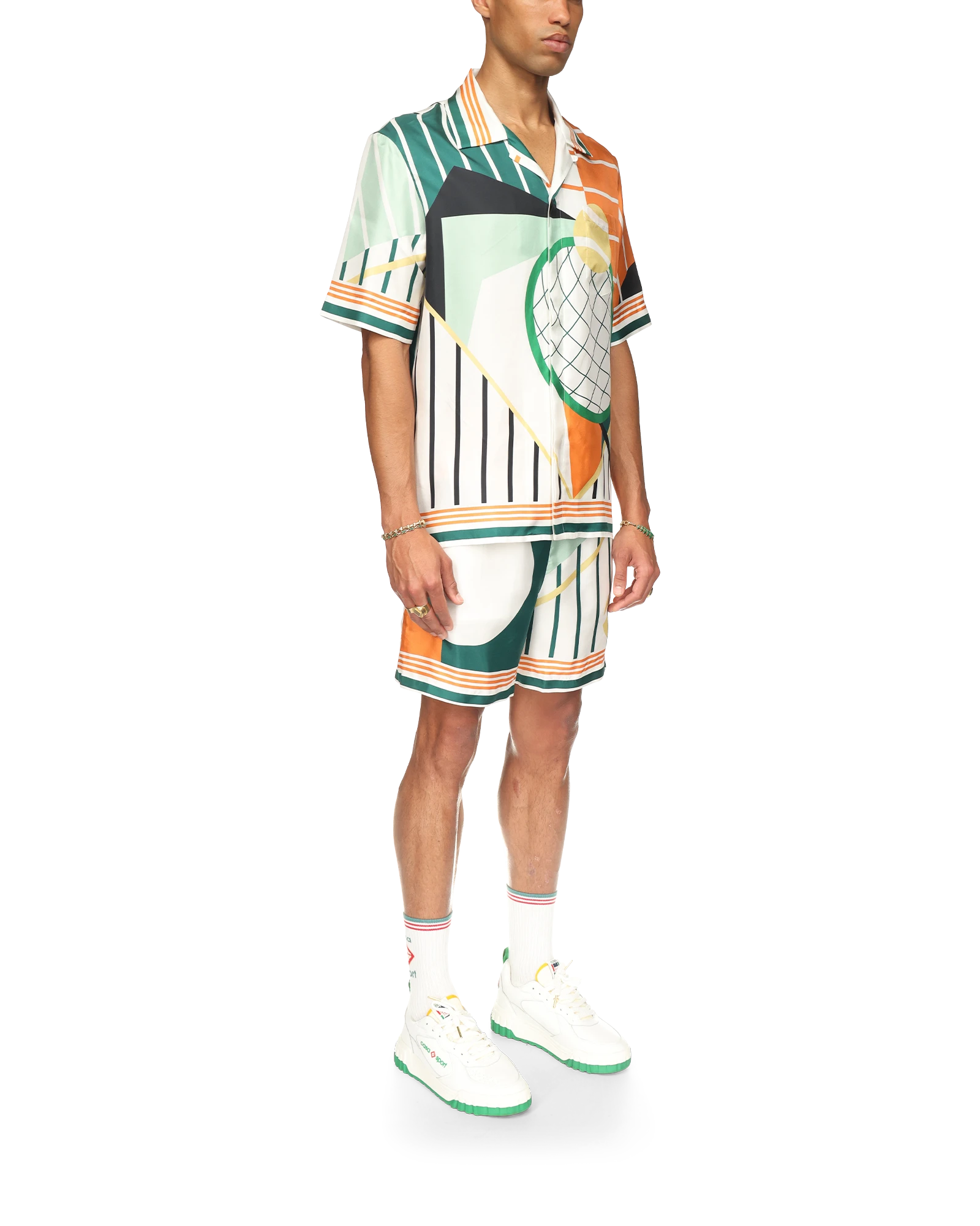 Court Abstrait Short Sleeve Silk Shirt - 图片 5