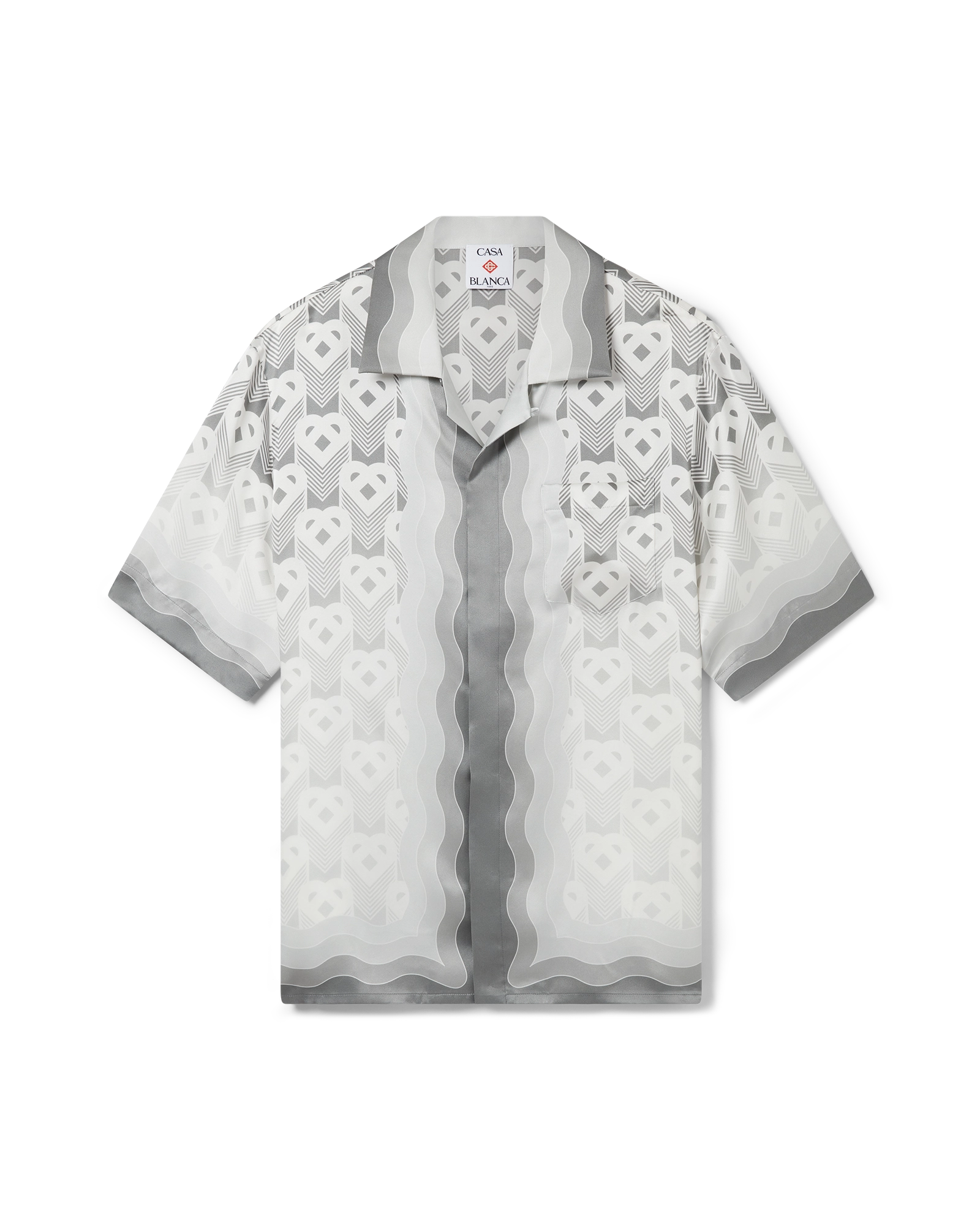 Gradient Heart Monogram Short Sleeve Silk Shirt