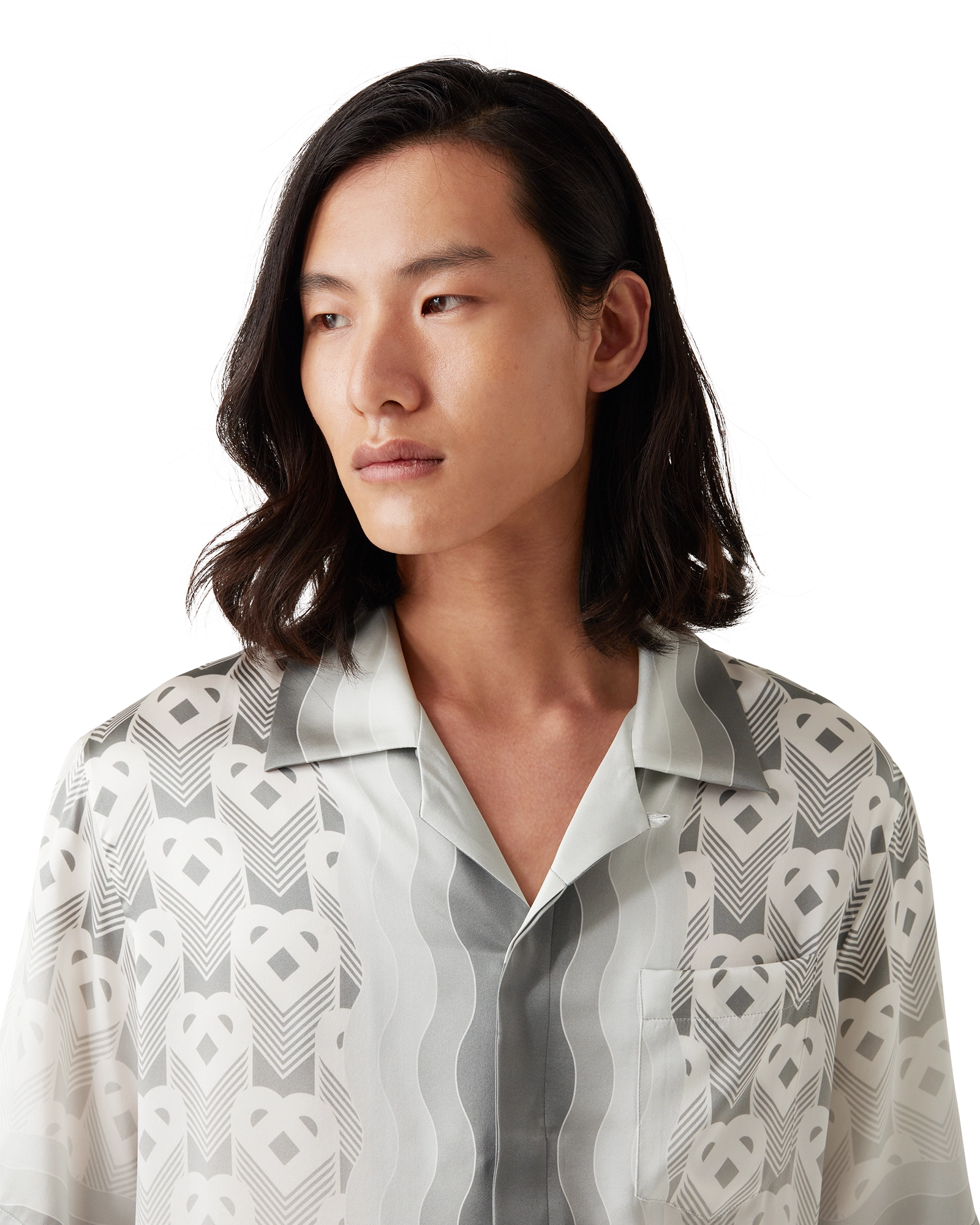 Gradient Heart Monogram Short Sleeve Silk Shirt - 图片 5