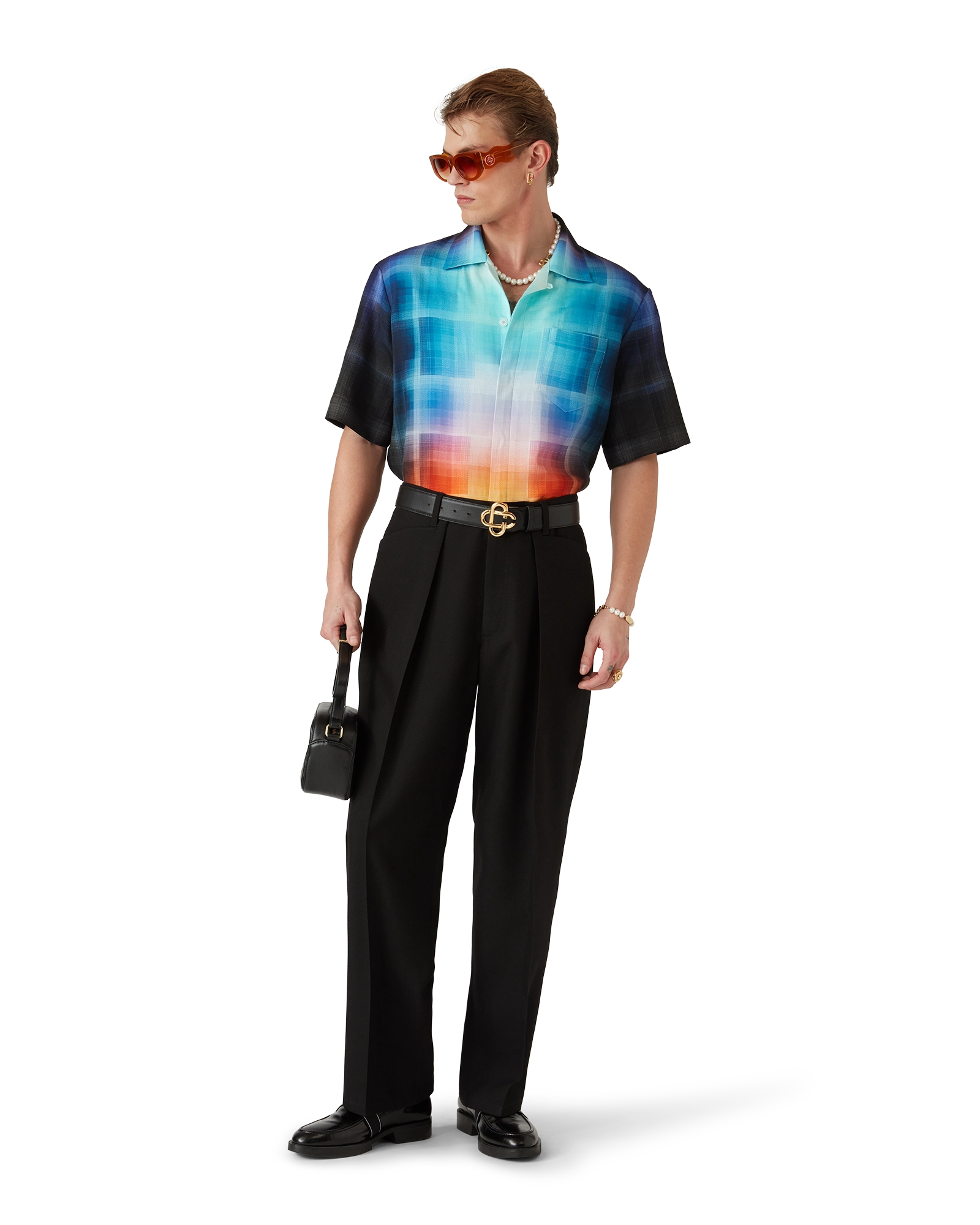 Gradient Check Viscose Blend Short Sleeve Shirt - 图片 6